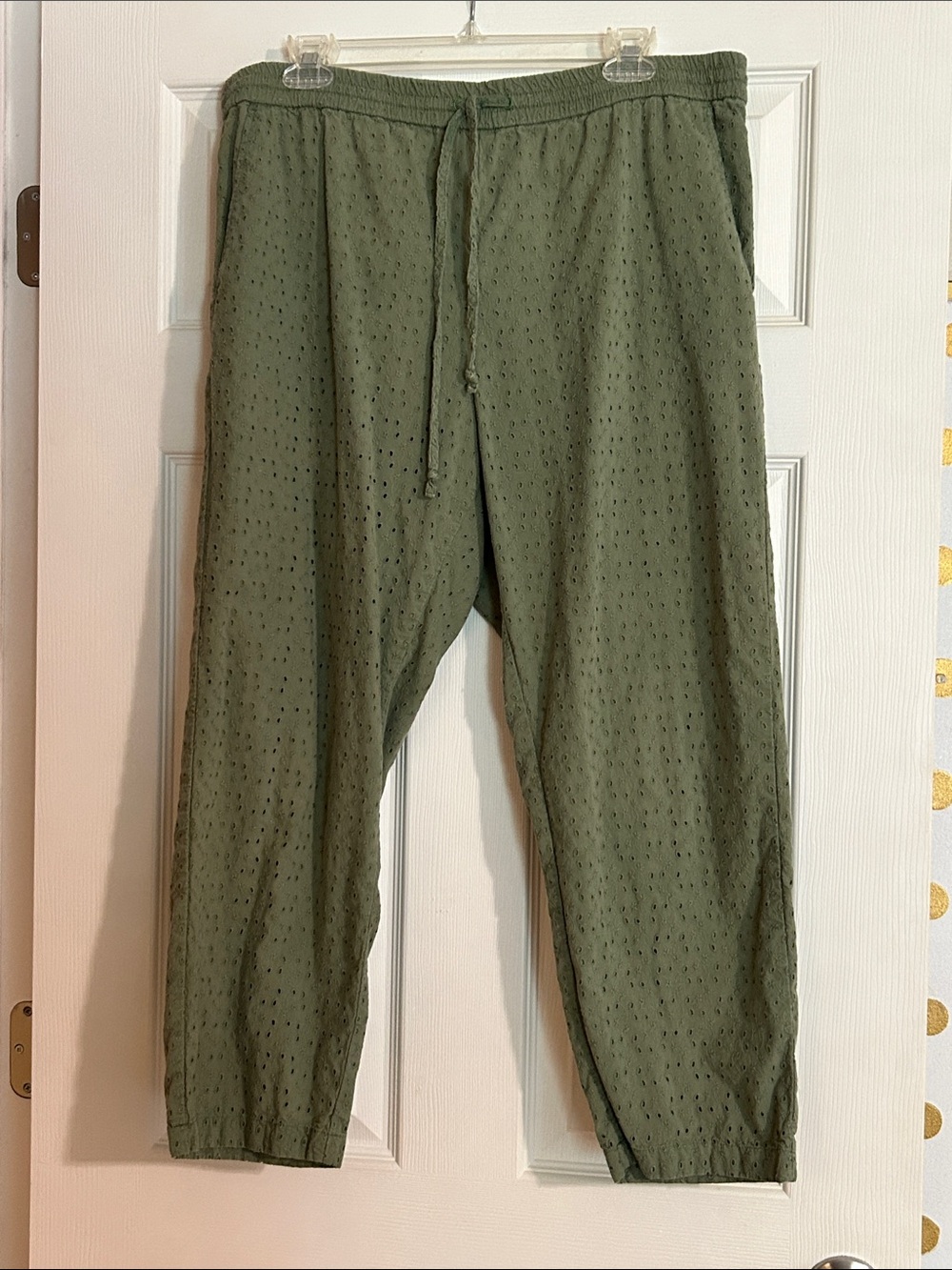 Green Eyelet Drawstring Pants